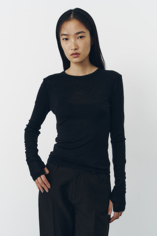 SLIM WOOL TOPS/BLACK