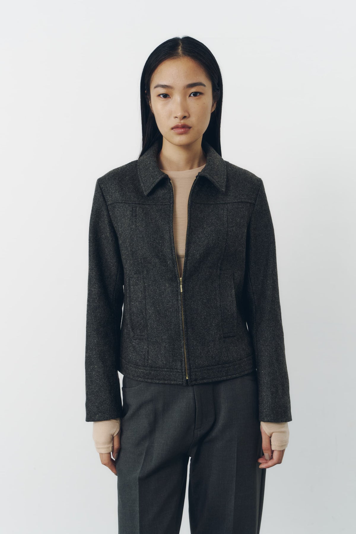 CROPPED ZIP JACKET/GRAY