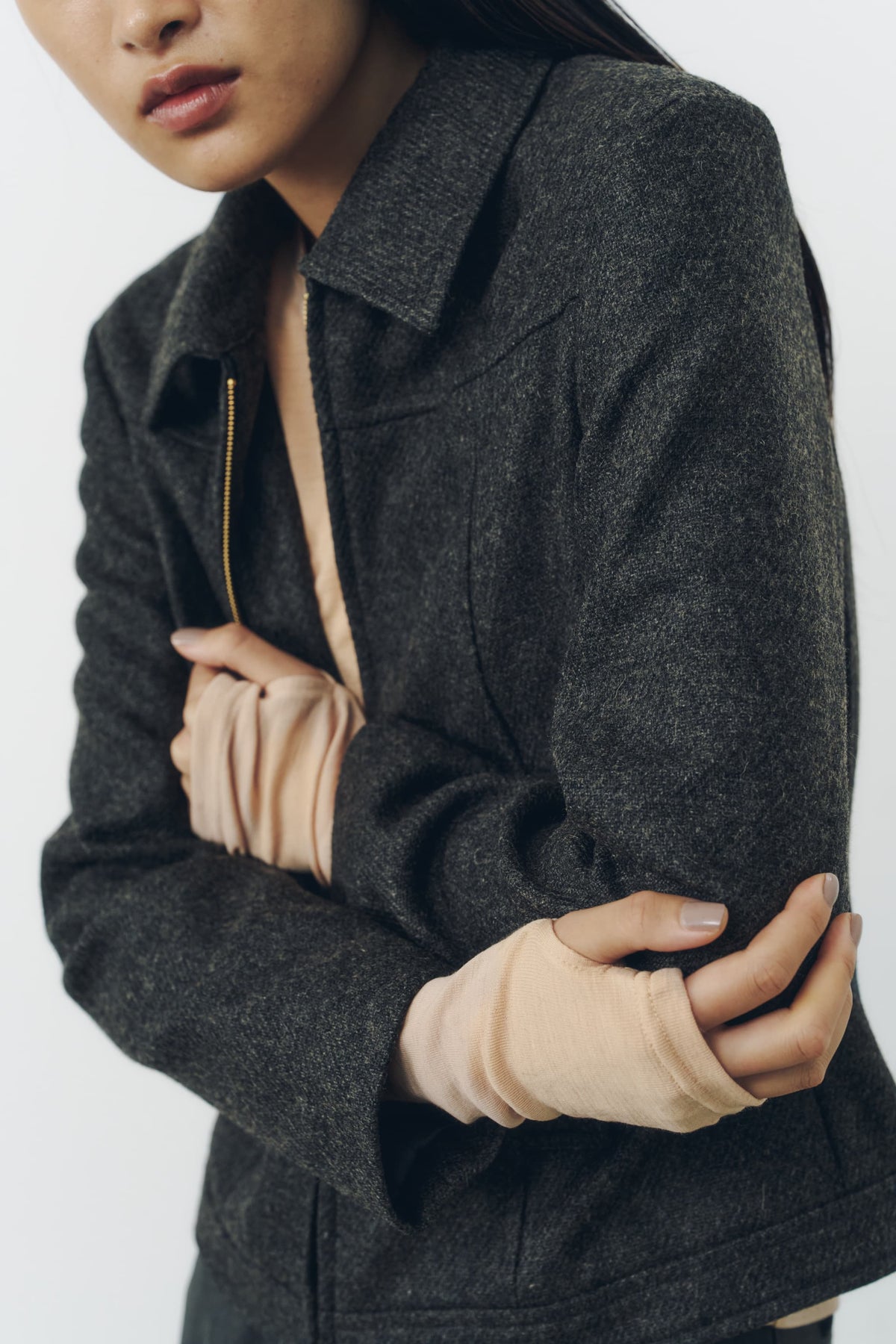 CROPPED ZIP JACKET/GRAY