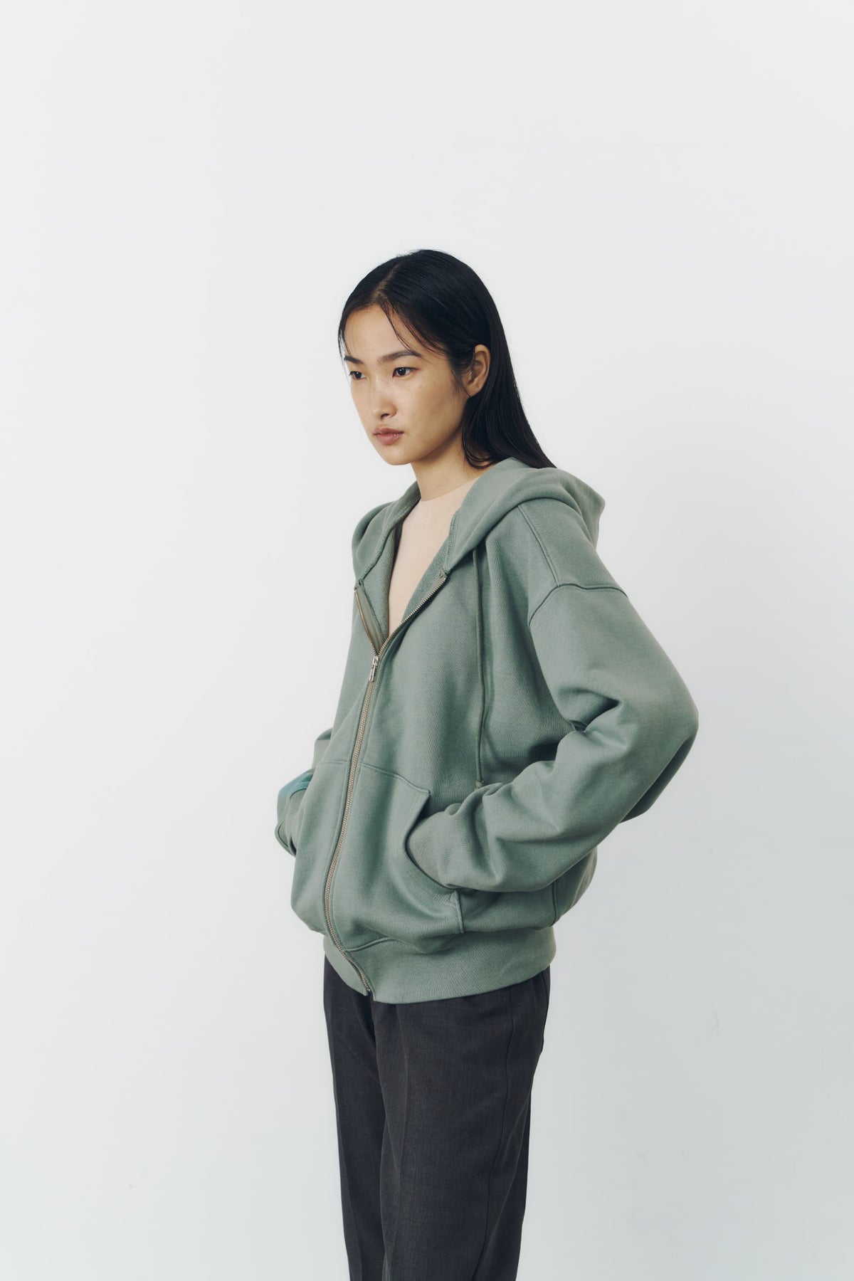VOLUME ZIP HOODIE/MOSS GREEN