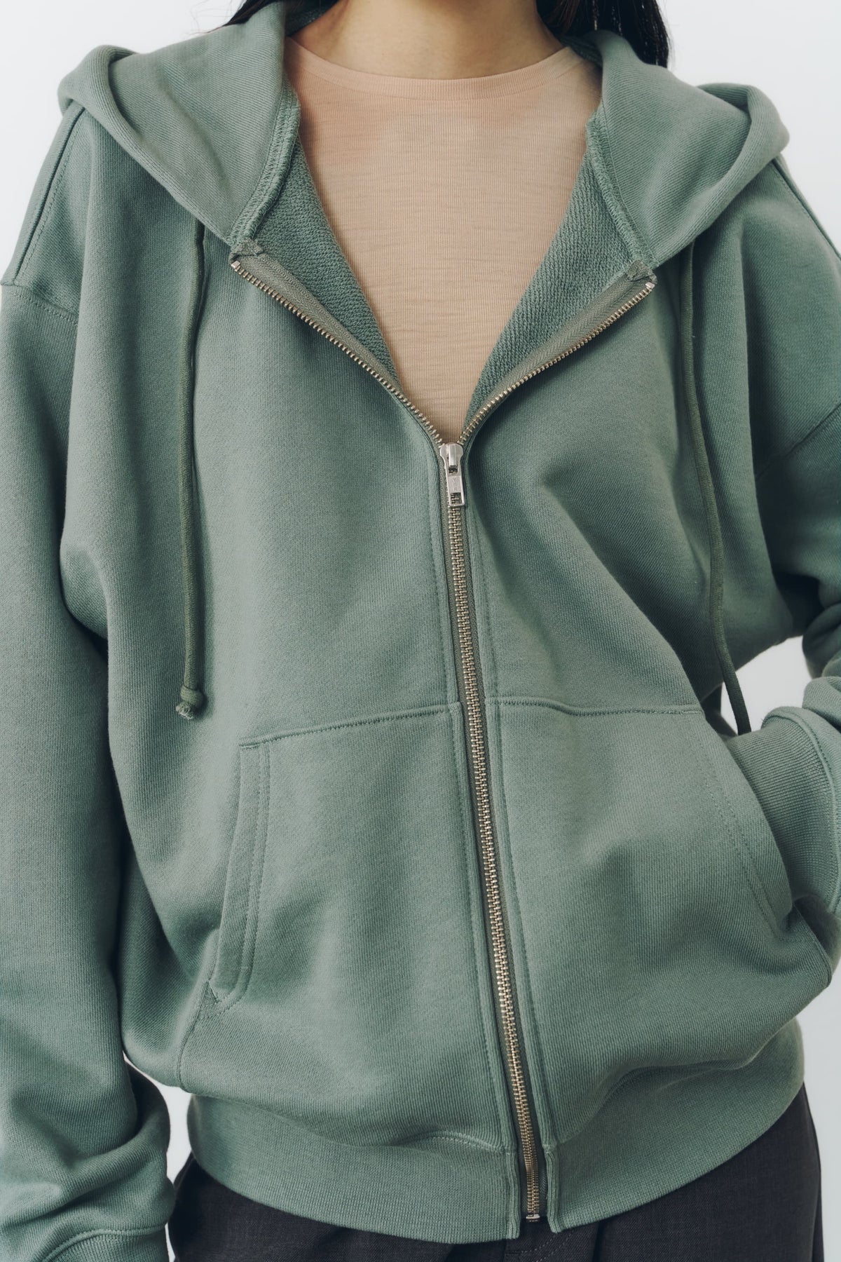VOLUME ZIP HOODIE/MOSS GREEN