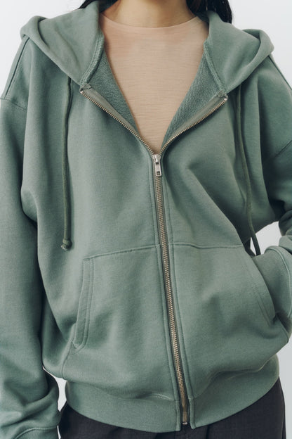 VOLUME ZIP HOODIE/MOSS GREEN