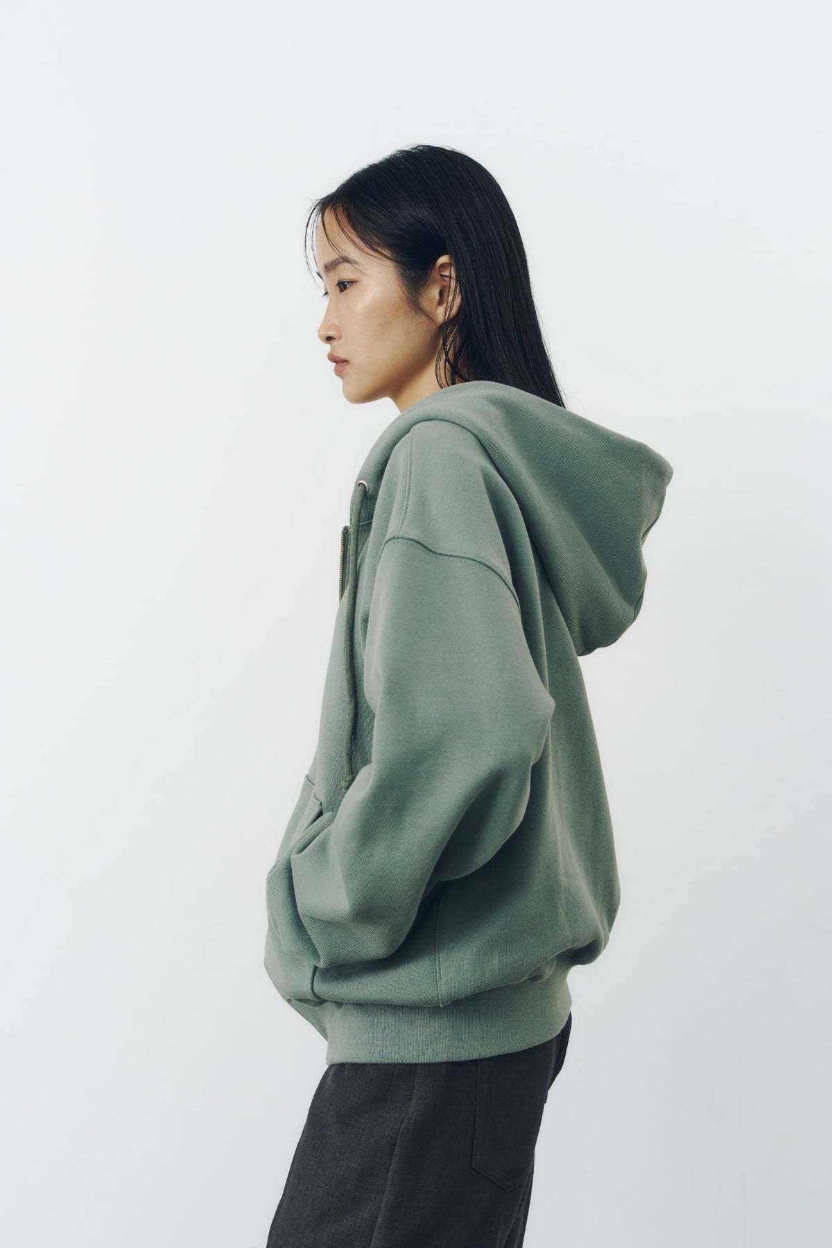 VOLUME ZIP HOODIE/MOSS GREEN