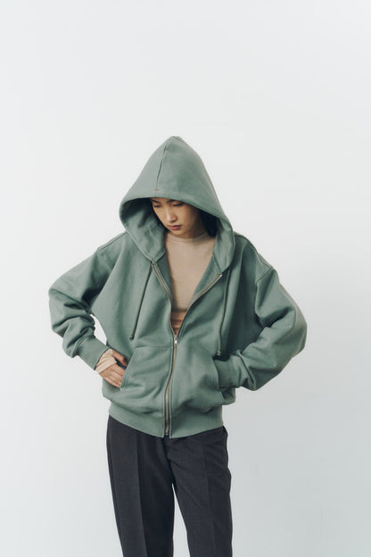 VOLUME ZIP HOODIE/MOSS GREEN