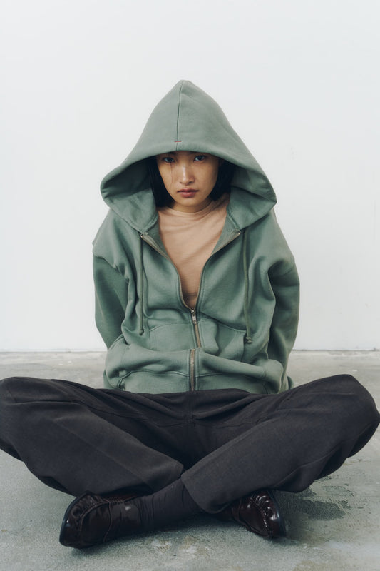 VOLUME ZIP HOODIE/MOSS GREEN