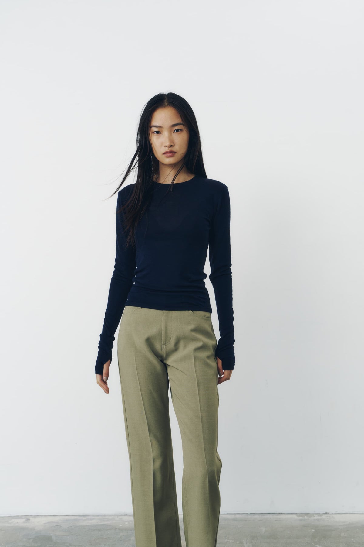 SLIM WOOL TOPS/NAVY