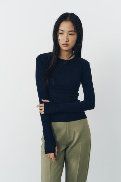 SLIM WOOL TOPS/NAVY
