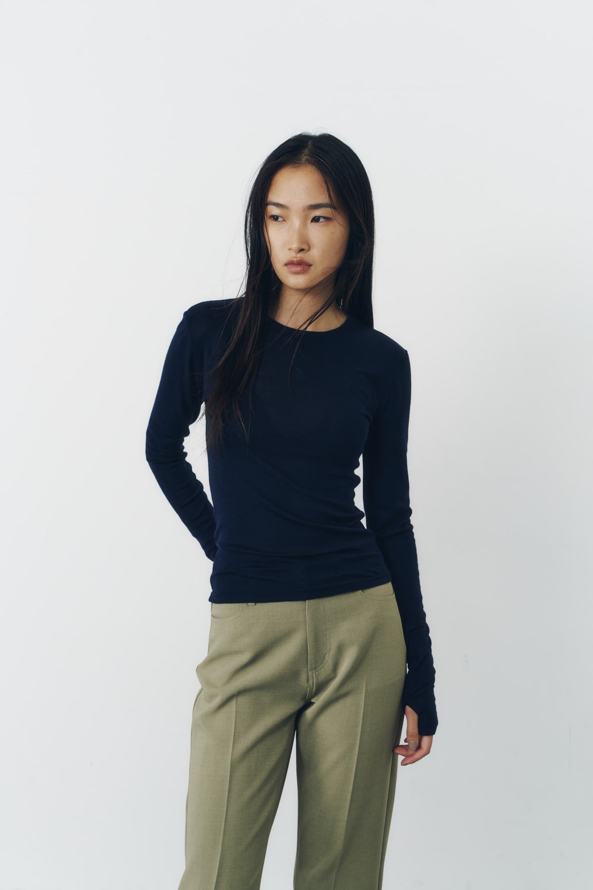 SLIM WOOL TOPS/NAVY