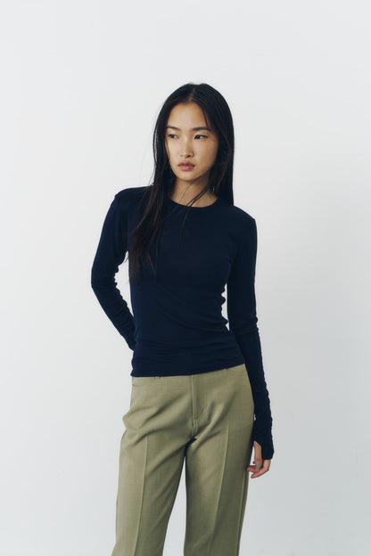 SLIM WOOL TOPS/NAVY