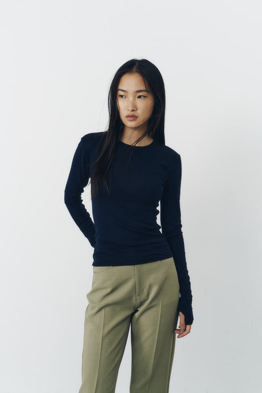 SLIM WOOL TOPS/NAVY