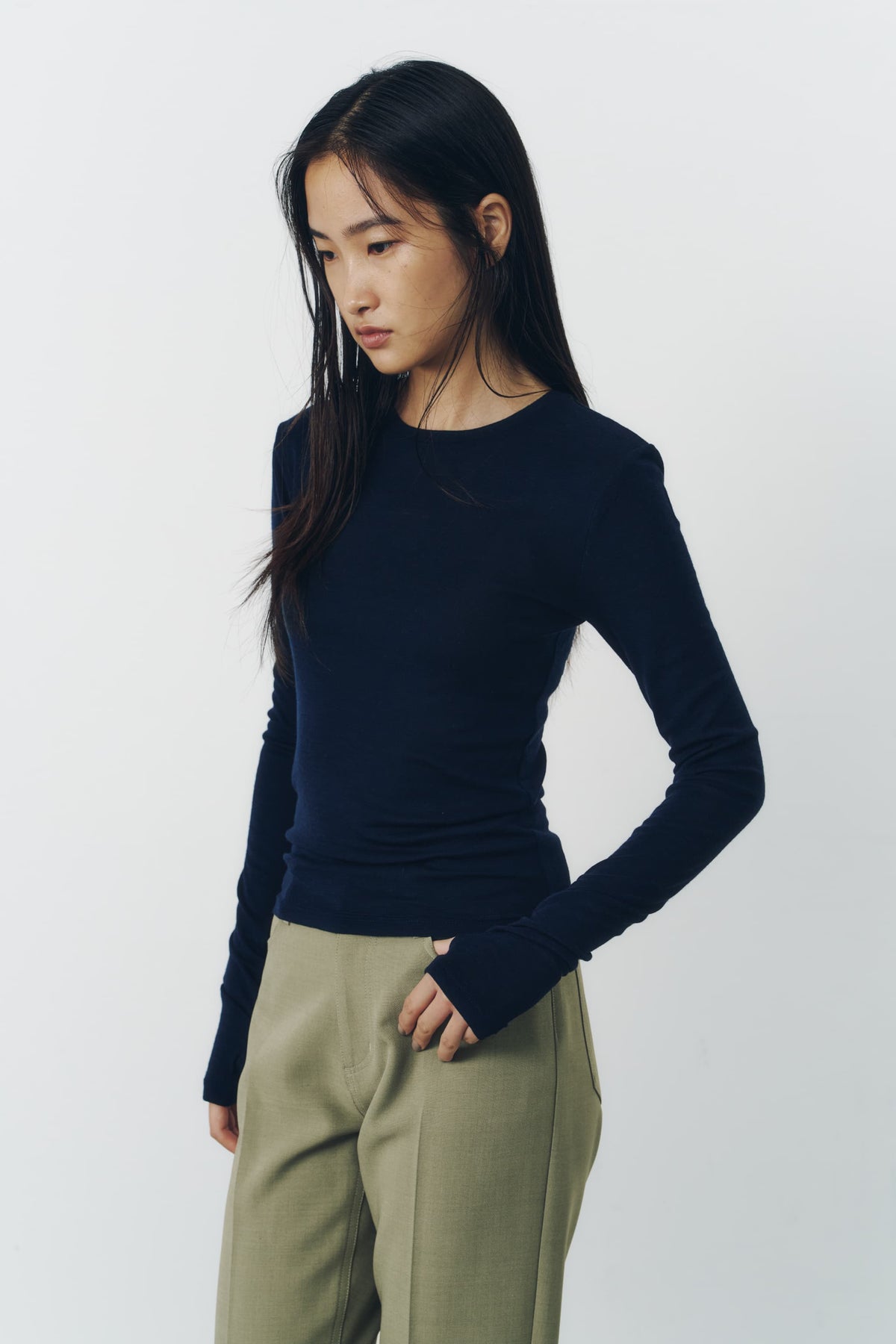 SLIM WOOL TOPS/NAVY