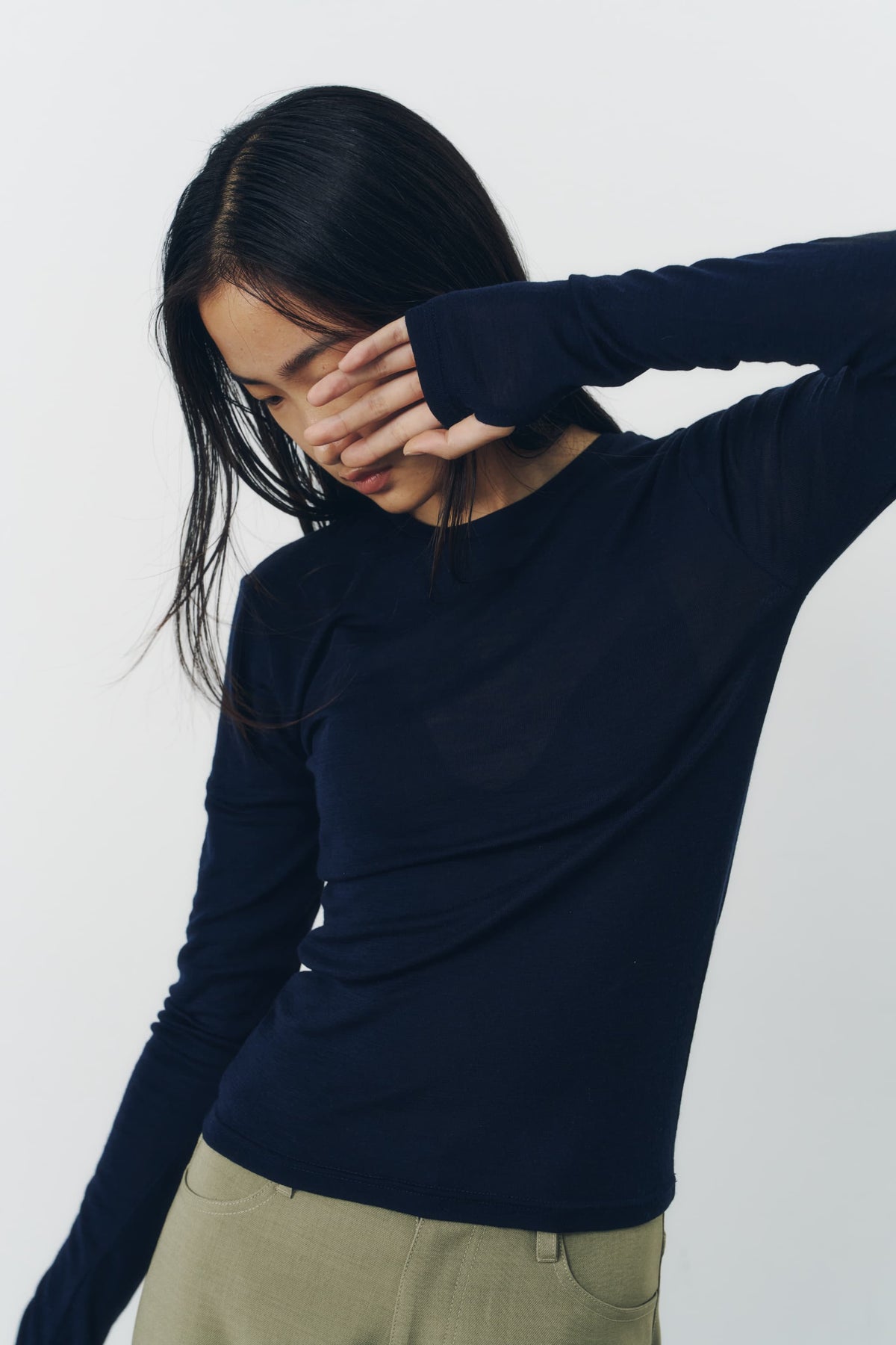 SLIM WOOL TOPS/NAVY