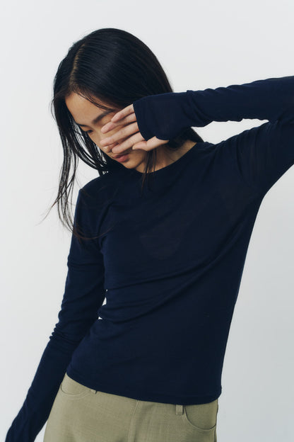 SLIM WOOL TOPS/NAVY