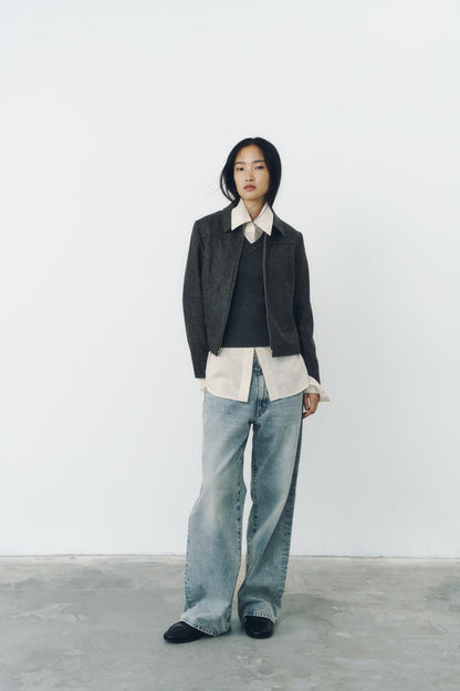CROPPED ZIP JACKET/GRAY