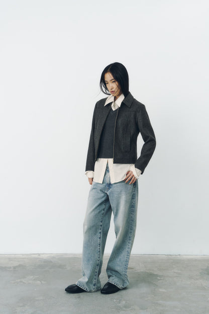 CROPPED ZIP JACKET/GRAY