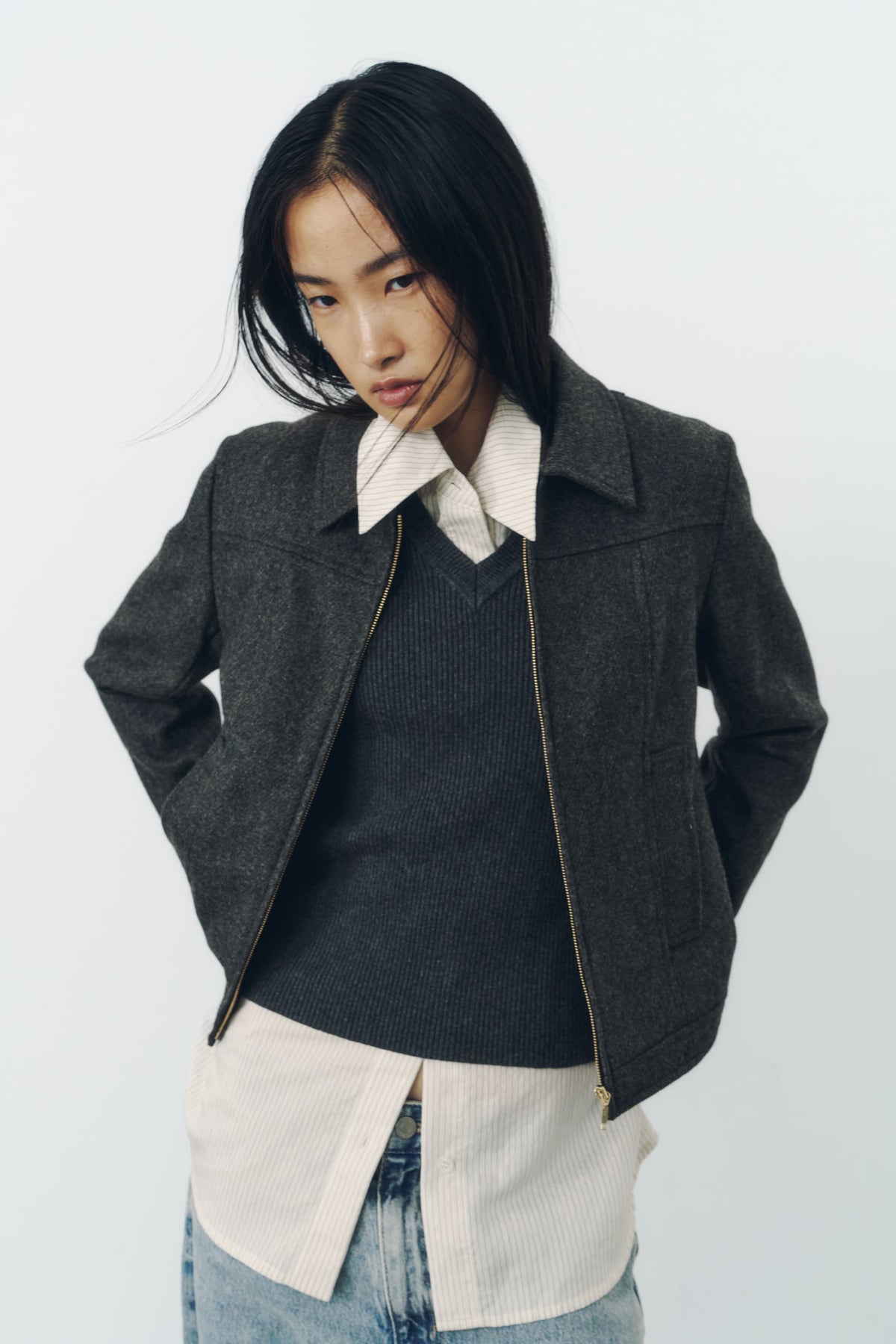 CROPPED ZIP JACKET/GRAY