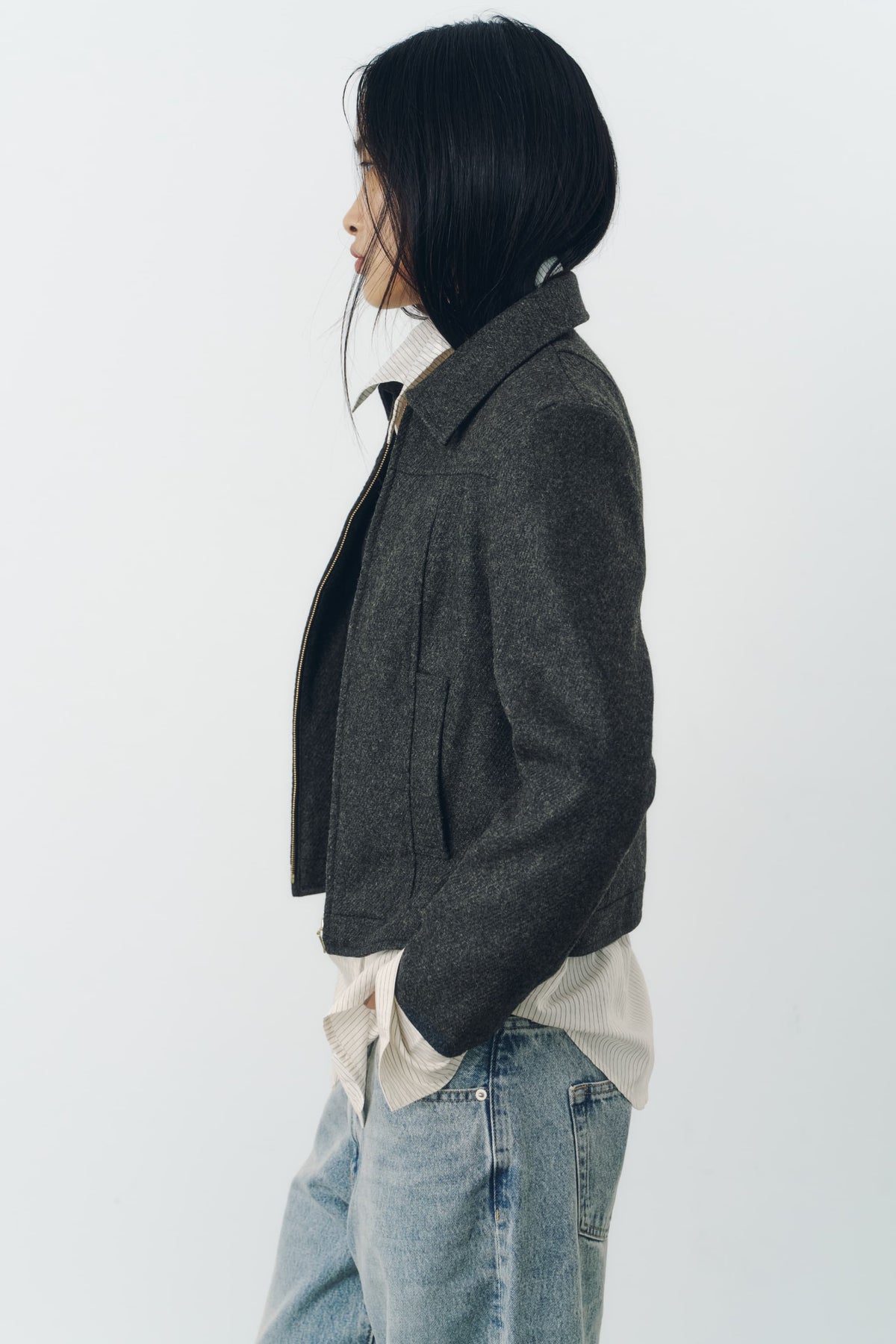 CROPPED ZIP JACKET/GRAY