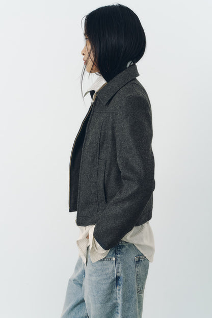 CROPPED ZIP JACKET/GRAY