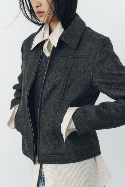 CROPPED ZIP JACKET/GRAY