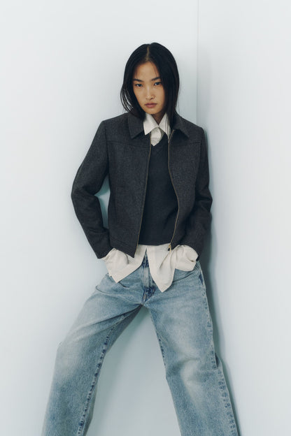 CROPPED ZIP JACKET/GRAY